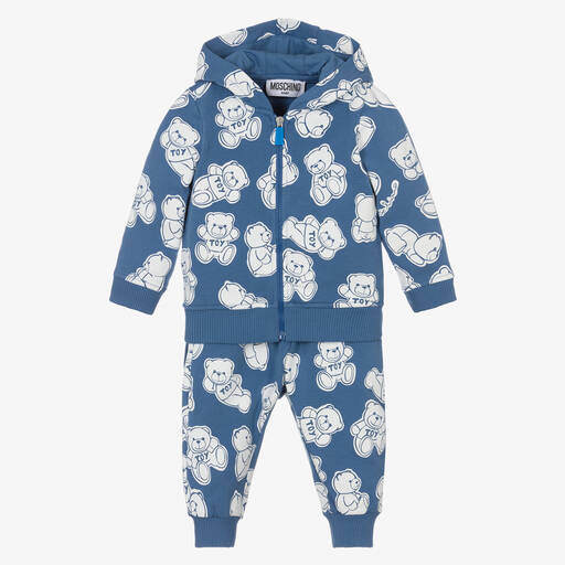 Moschino Baby-Baby Boys Blue Cotton Teddy Logo Tracksuit | Childrensalon Outlet