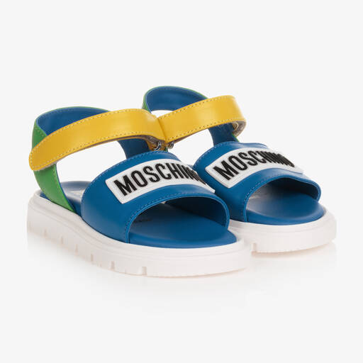 Moschino Baby-Baby Boys Blue Leather Logo Sandals | Childrensalon Outlet
