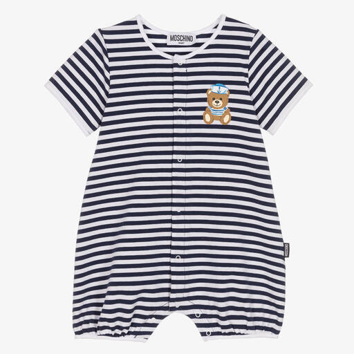 Moschino Baby-Barboteuse bleue rayée nounours | Childrensalon Outlet