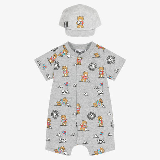 Moschino Baby-طقم تبّان وقبعة قطن لون رمادي للمواليد | Childrensalon Outlet