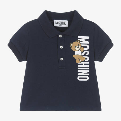 Moschino Baby-توب بولو بطبعة بير قطن بيكيه لون كحلي | Childrensalon Outlet