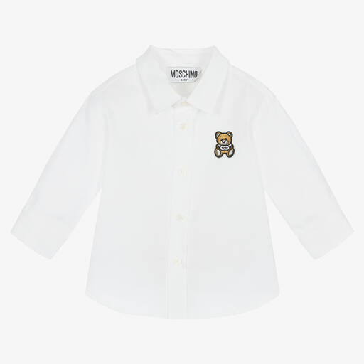 Moschino Baby-قميص قطن بوبلين لون أبيض بطبعة تيدي بير للأولاد | Childrensalon Outlet