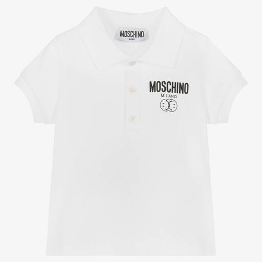 Moschino Baby-Weißes Double Smiley Baby-Poloshirt | Childrensalon Outlet