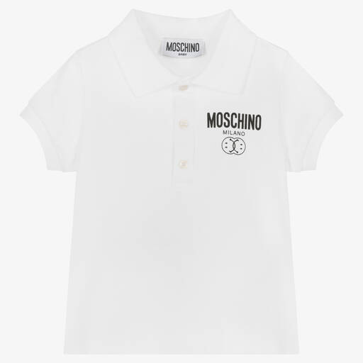 Moschino Baby-توب بولو أطفال ولادي قطن بيكيه لون أبيض | Childrensalon Outlet