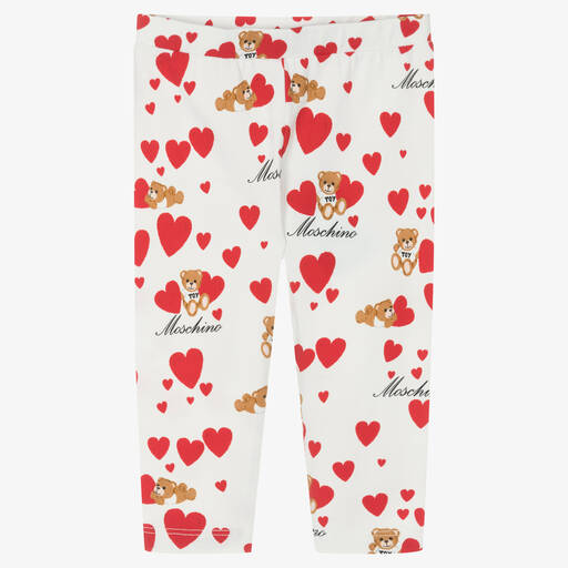 Moschino Baby-Baby Girls Ivory Cotton Heart Leggings | Childrensalon Outlet