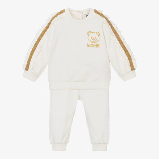 Moschino Baby-Baby Girls Ivory Cotton Teddy Tracksuit | Childrensalon Outlet