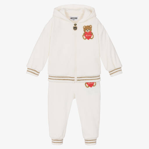 Moschino Baby-Baby Girls Ivory Velour Tracksuit | Childrensalon Outlet