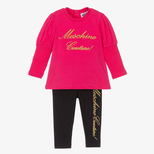Moschino Baby-Baby Girls Pink & Black Logo Leggings Set | Childrensalon Outlet