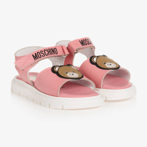 Moschino Baby-Baby Girls Pink Leather Logo Sandals | Childrensalon Outlet