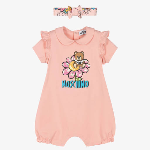 Moschino Baby-Ensemble barboteuse rose nounours | Childrensalon Outlet