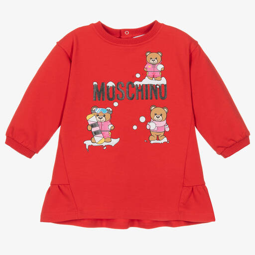 Moschino Baby-Baby Girls Red Cotton Teddy Bear Dress | Childrensalon Outlet