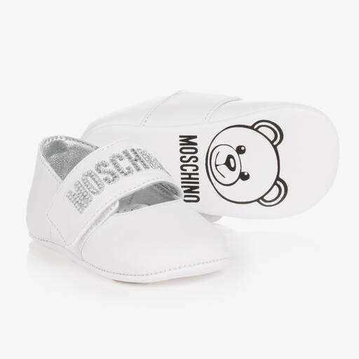 Moschino Baby-Baby Girls White Diamanté Pre Walkers | Childrensalon Outlet