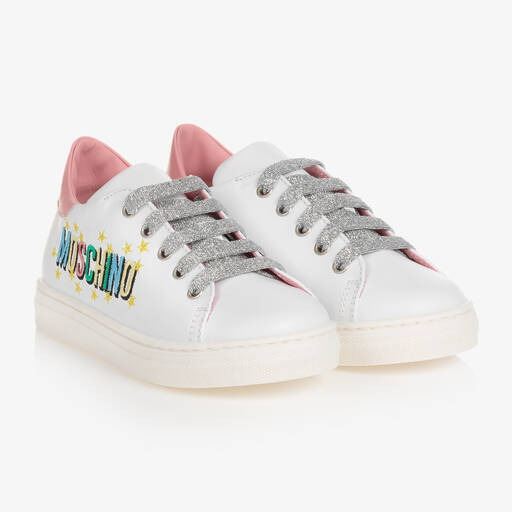 Moschino Baby-Baby Girls White Leather Logo Trainers | Childrensalon Outlet