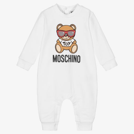 Moschino Baby-أوفرول رومبر قطن جيرسي لون أبيض للأطفال | Childrensalon Outlet