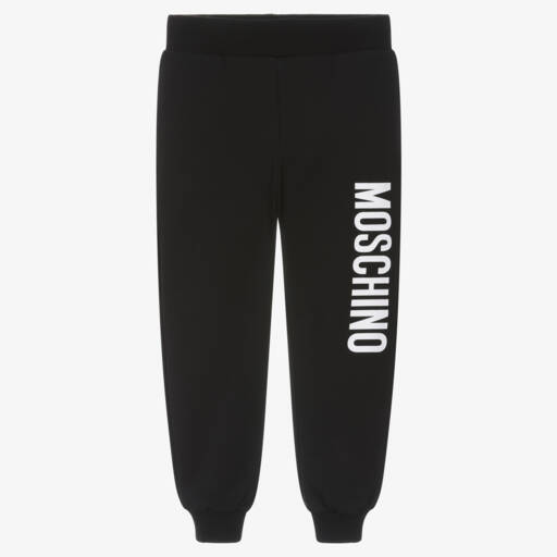 Moschino Kid-Teen-Black Cotton Joggers With Large White Logo | Childrensalon Outlet