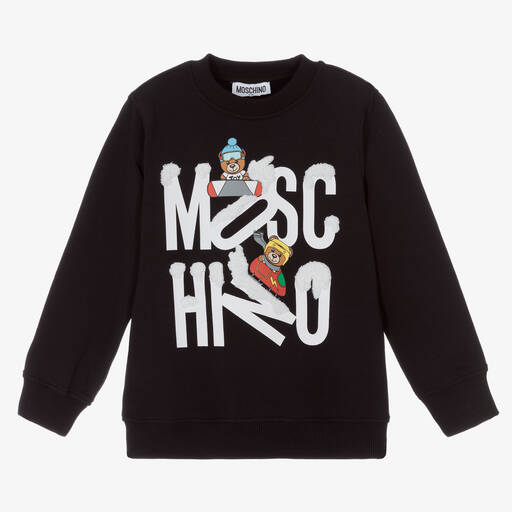 Moschino Kid-Teen-Black Cotton Logo Sweatshirt | Childrensalon Outlet