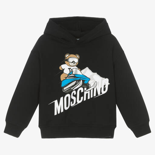 Moschino Kid-Teen-Black Cotton Mountain Teddy Bear Hoodie | Childrensalon Outlet