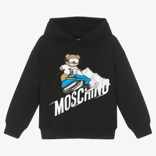 Moschino Кид-Тин-Черная хлопковая худи с медвежонком в горах | Childrensalon Outlet