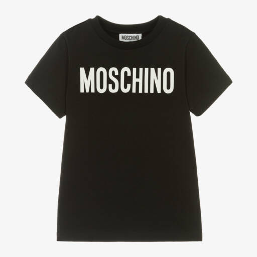 Moschino Kid-Teen-Black Cotton T-Shirt With Large White Logo | Childrensalon Outlet