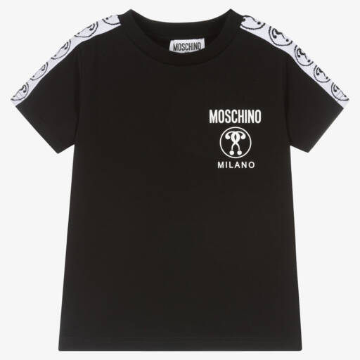 Moschino Kid-Teen-Black Cotton Tape T-Shirt | Childrensalon Outlet