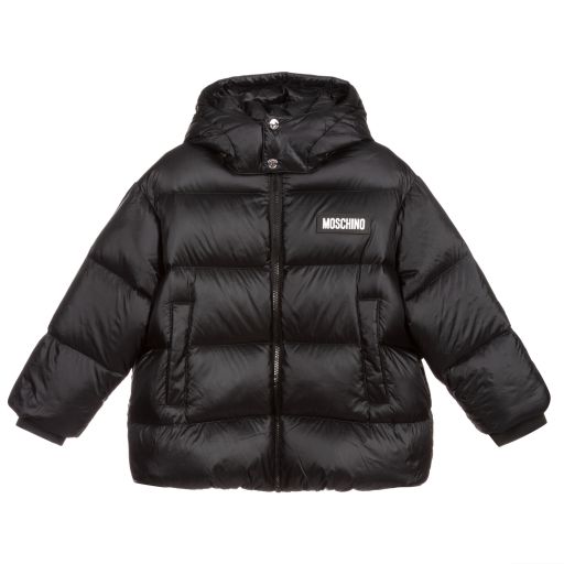 Moschino Kid-Teen-Black Down Padded Puffer Coat | Childrensalon Outlet