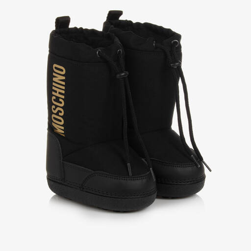 Moschino Kid-Teen-Black & Gold Fur Lined Snow Boots | Childrensalon Outlet