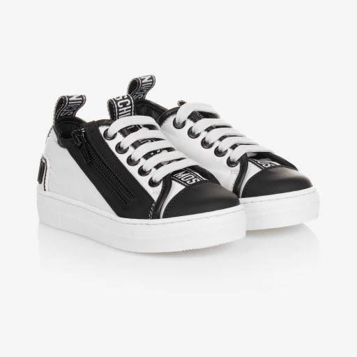 Moschino Kid-Teen-Black & Ivory Lace-Up Trainers | Childrensalon Outlet