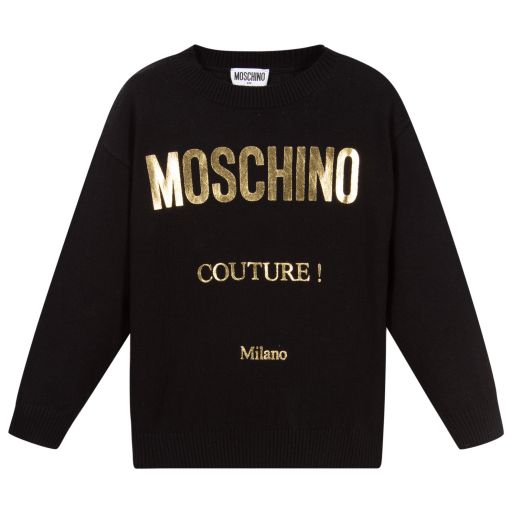 Moschino Kid-Teen-Black Knitted Logo Sweater | Childrensalon Outlet