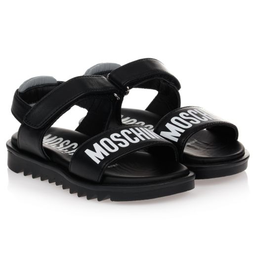 Moschino Kid-Teen-صندل جلد لون أسود و أبيض  | Childrensalon Outlet