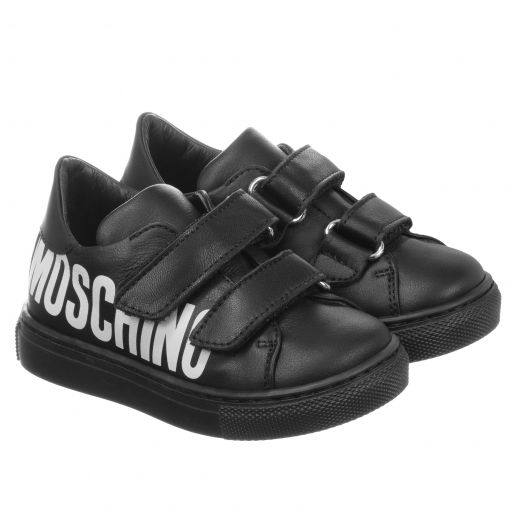 Moschino Kid-Teen-Black Leather Logo Trainers | Childrensalon Outlet