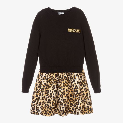 Moschino Kid-Teen-Black & Leopard Print Dress | Childrensalon Outlet