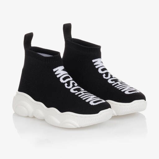 Moschino Kid-Teen-Black Logo Sock Trainers | Childrensalon Outlet