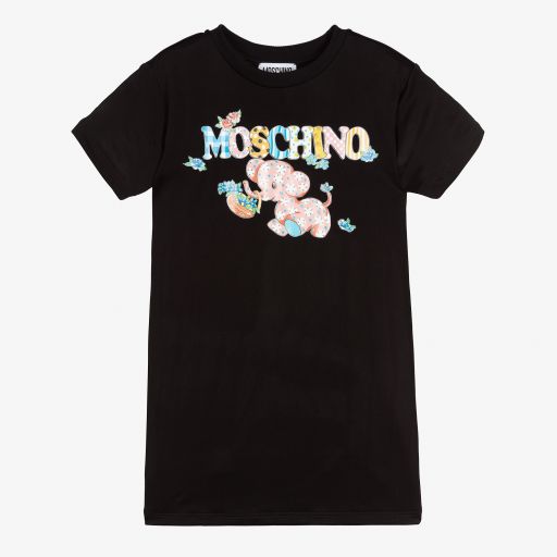 Moschino Kid-Teen-فستان تيشيرت فيسكوز جيرسي لون أسود | Childrensalon Outlet