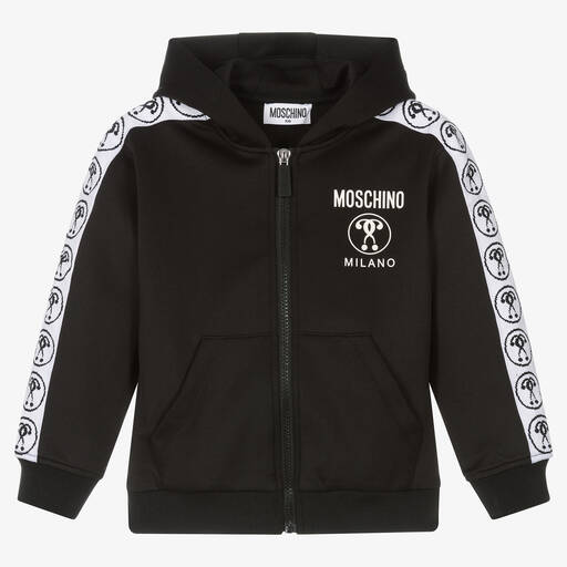 Moschino Kid-Teen-Black Logo Zip-Up Hoodie | Childrensalon Outlet