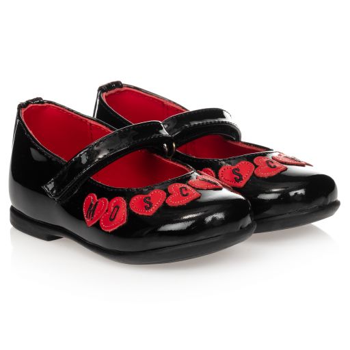 Moschino Kid-Teen-حذاء جلد لامع لون أسود وأحمر للبنات | Childrensalon Outlet