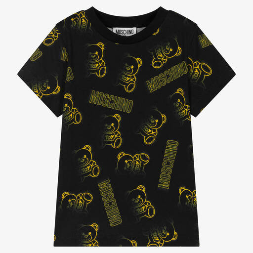 Moschino Kid-Teen-Black & Yellow Cotton Logo T-Shirt | Childrensalon Outlet