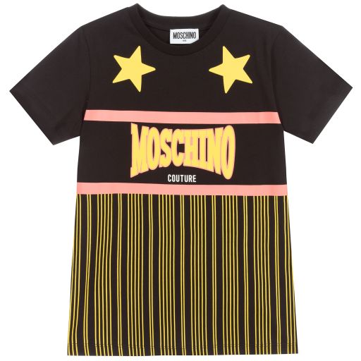 Moschino Kid-Teen- Black & Yellow Cotton T-Shirt | Childrensalon Outlet