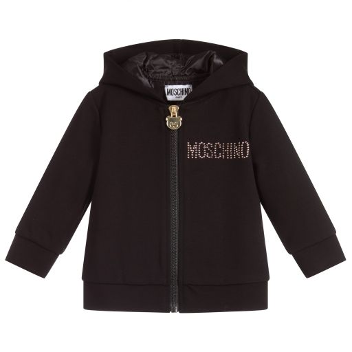 Moschino Baby-Black Zip-Up Logo Hoodie | Childrensalon Outlet
