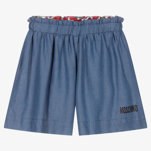 Moschino Kid-Teen-Blaue Chambray-Shorts | Childrensalon Outlet