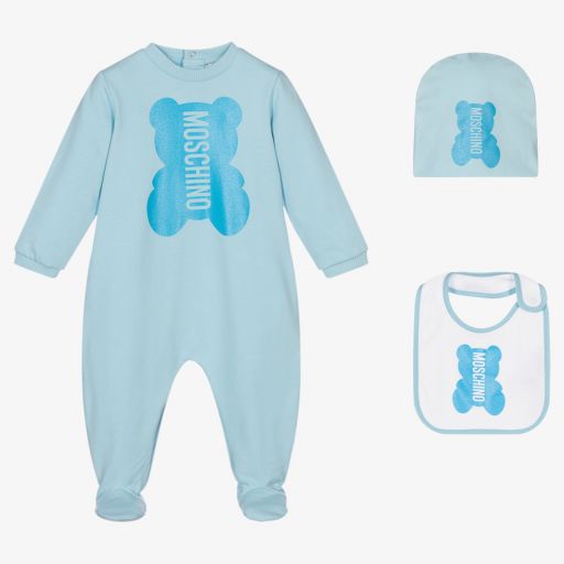 Moschino Baby-Blaues Baumwollstrampler-Set | Childrensalon Outlet