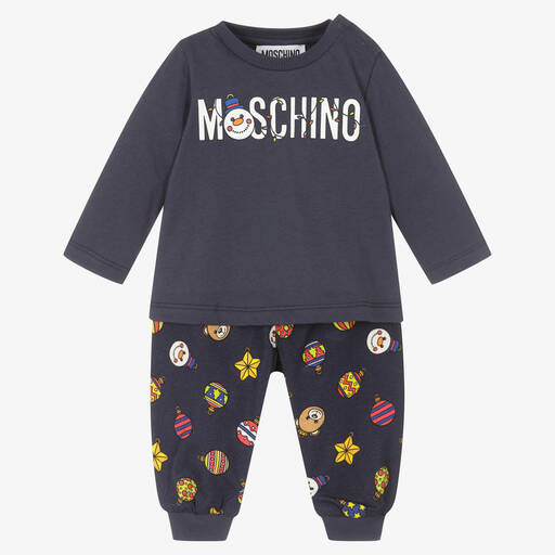 Moschino Baby-Blaues Hosenset mit Weihnachtsmotiv | Childrensalon Outlet
