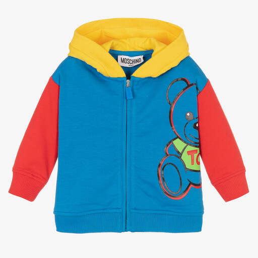 Moschino Baby-Blue Cotton Hooded Zip-Up Top | Childrensalon Outlet