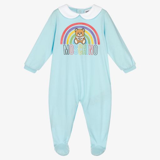 Moschino Baby-Blue Cotton Logo Babygrow | Childrensalon Outlet