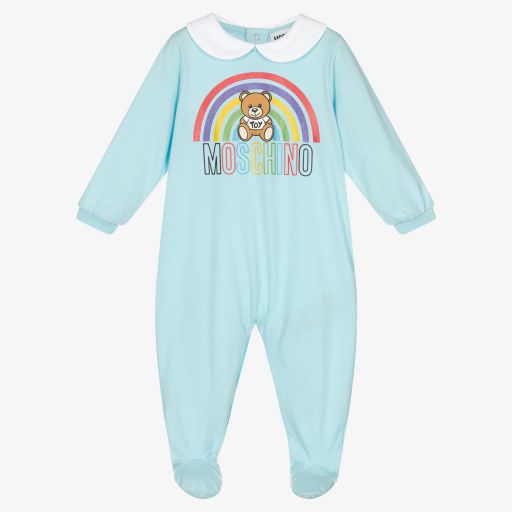 Moschino Baby-Grenouillère bleue en coton | Childrensalon Outlet