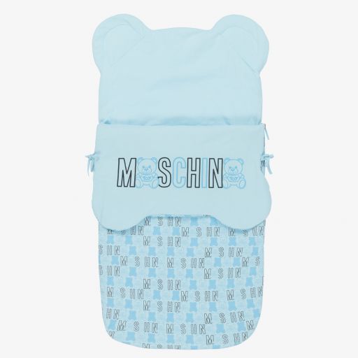 Moschino Baby-Blauer Baumwollfußsack mit Kapuze (55 cm) | Childrensalon Outlet