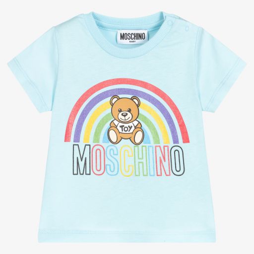 Moschino Baby-Blue Cotton Rainbow T-Shirt | Childrensalon Outlet