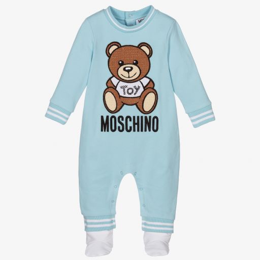 Moschino Baby-Blue Cotton Teddy Babysuit | Childrensalon Outlet