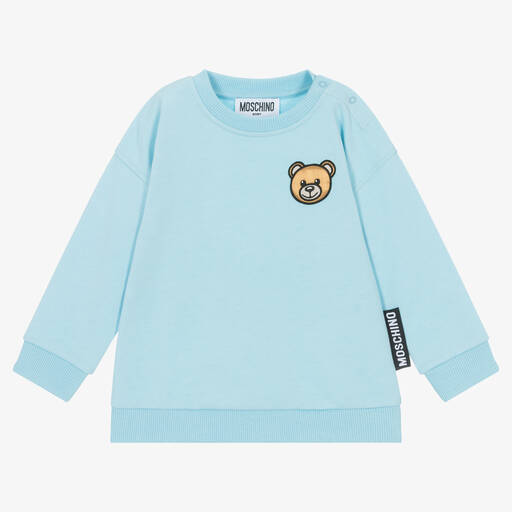 Moschino Baby-Blue Cotton Teddy Bear Sweatshirt | Childrensalon Outlet