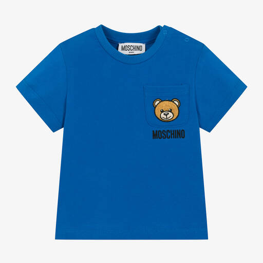 Moschino Малыши-Blue Cotton Teddy Bear T-Shirt | Childrensalon Outlet