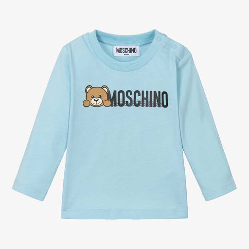 Moschino Baby-توب بطبعة تيدي بير قطن جيرسي لون أزرق للأطفال | Childrensalon Outlet